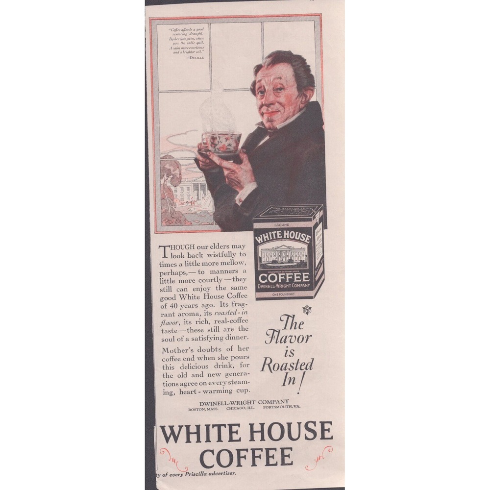 Vintage White House Coffee Print Ad Dwinell-Wright Company Illustration